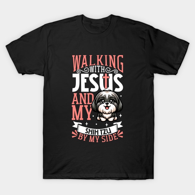 Jesus and dog - Shih Tzu T-Shirt by Modern Medieval Design